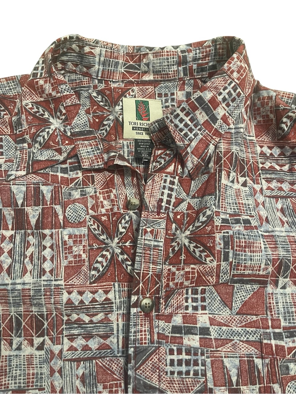 Tori Richard Red & White Hawaiian Aloha Shirt XXL Short Sleeve